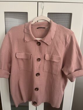 Women's Rose Pink Button-Front Shirt Jacket